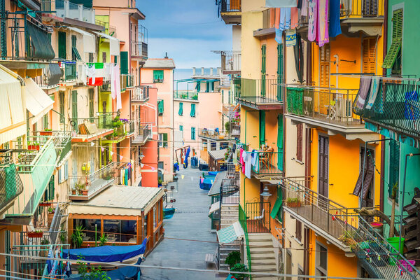 Manarila picturesque town street of Cinque Terre, Italy