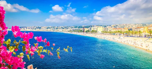 Strandpromenad Nice Med Strand Och Hav Cote Dazur Frankrike — Stockfoto
