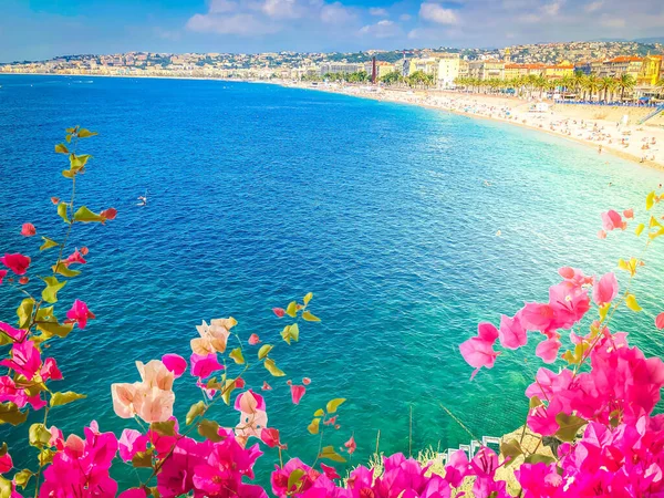 Strandpromenad Nice Med Strand Och Turkost Hav Cote Dazur Frankrike — Stockfoto