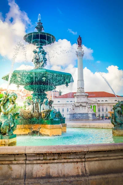 Famous Rossio Square Sunny Day Lisbon Portugal — Stock Photo, Image