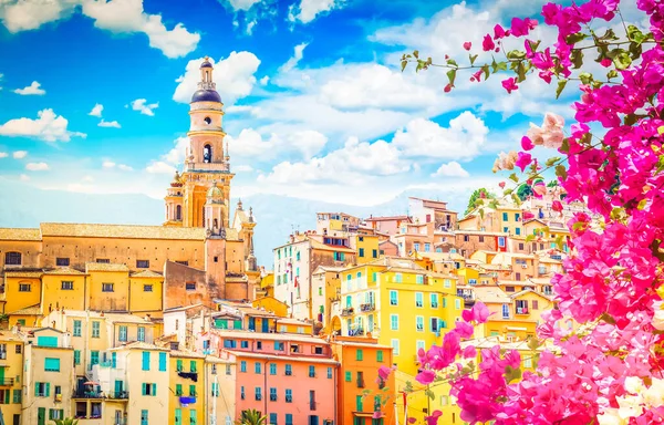 Colorful Skyline Menton Old Town France Retro Toned — Stock Photo, Image