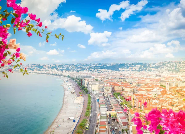 Panoráma Města Nice Pláží Modré Nebe Moře Cote Dazur Francie — Stock fotografie