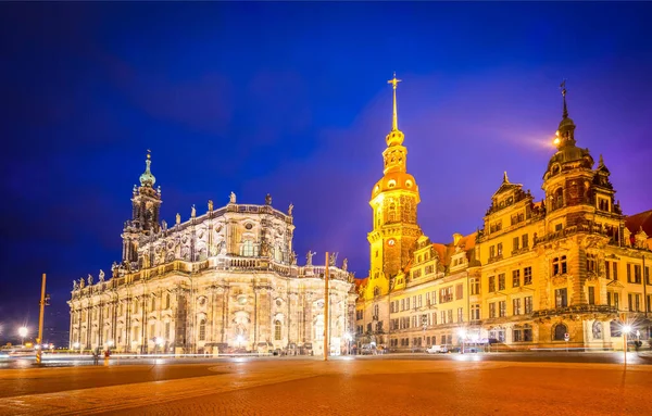 Old City Dresden Germany Illuminated Night Historical Cultural Center Europe — Stock Photo, Image