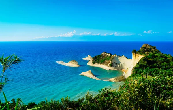 stock image popular beaches of Corfu, scenic Cape Drastis at Corfu island Greece