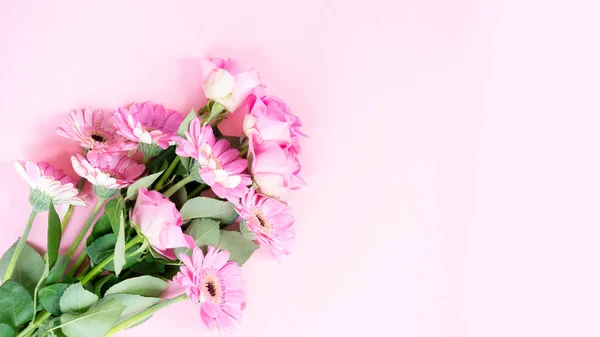 Tło Ślubu Lub Dzień Matki Bukiet Róż Herber Zwykłym Różowym — Zdjęcie stockowe
