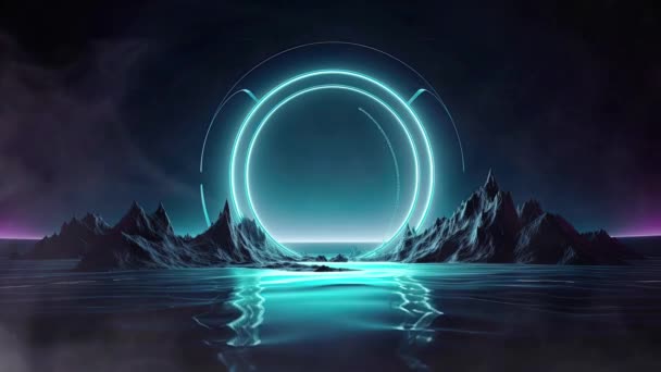 Futuristisch Fantasielandschap Sci Landschap Met Planeet Neon Licht Koude Planeet — Stockvideo