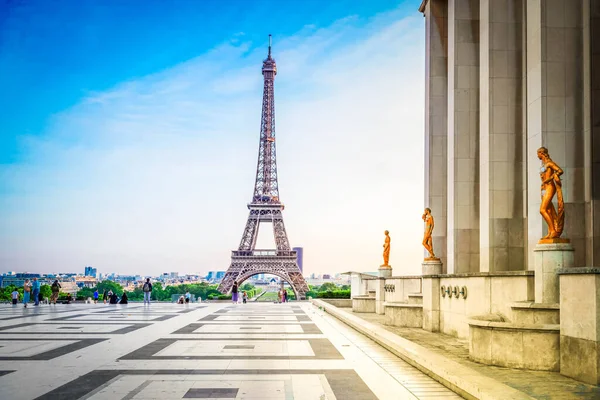 Paris Eiffeltornet Och Trocaderotorget Vid Solnedgången Paris Frankrike Eiffeltornet Ett — Stockfoto