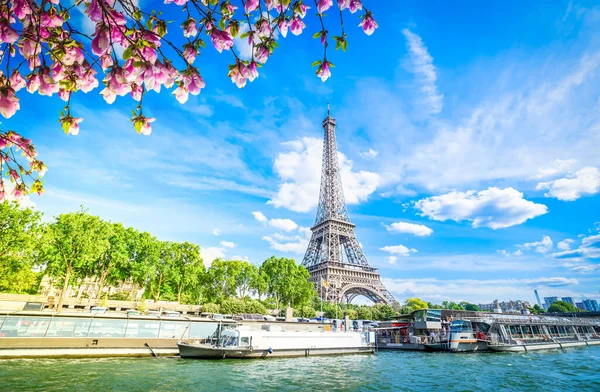 Turnul Eiffel Malul Râului Sena Ziua Vară Paris Franța — Fotografie, imagine de stoc