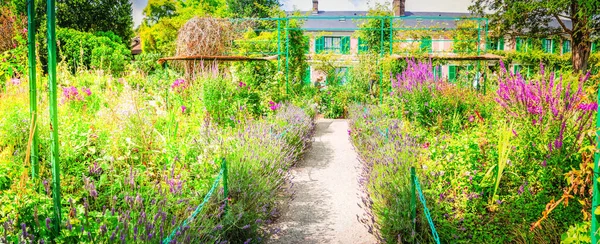 Gverny Green Garden Gallery Withlavender Flowers Gallery Web Banner Format — Stock Photo, Image