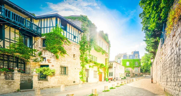 Utsikt Över Historiska Gatan Stadsdelen Montmartre Paris Frankrike Mysig Stadsbild — Stockfoto