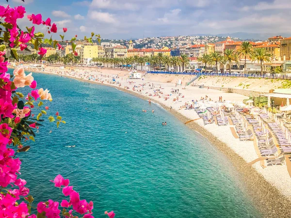 Strandpromenad Nice Med Strand Och Hav Cote Dazur Sommaren Frankrike — Stockfoto