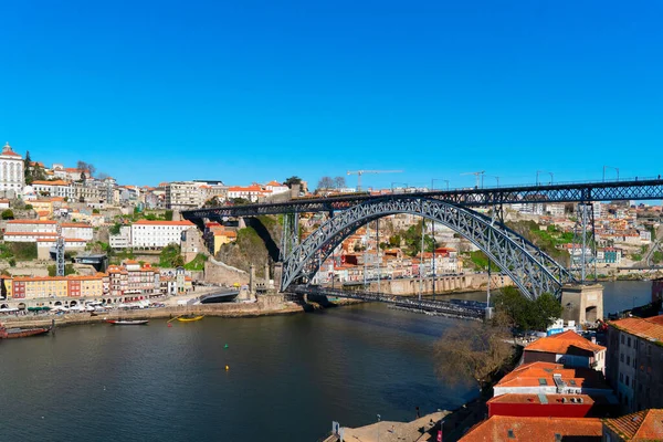 Picturesque Colorful View Old City Porto Brief Day Portugal Bridge — стокове фото