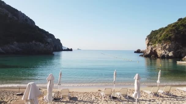 Itablishing Shot Paleokastrica Beach Ionian Sea Korfu Greece Panoramic Shot — Stock video