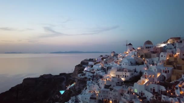 Establishing Shot Famous Sunset Oia Village Santorini Greece — 图库视频影像