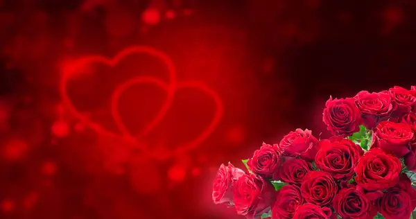 Karmínově Červené Růže Květiny Kytice Valentýna Pozadí — Stock fotografie