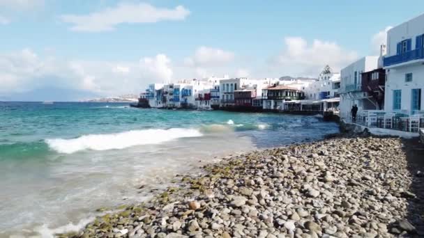 Mała Wenecja Wyspie Mykonos Grecja Latem — Wideo stockowe