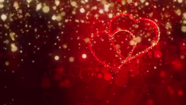 Sevgililer Günü Arkaplanı Altın Kalpli Parlak Kırmızı Renklerle — Stok video