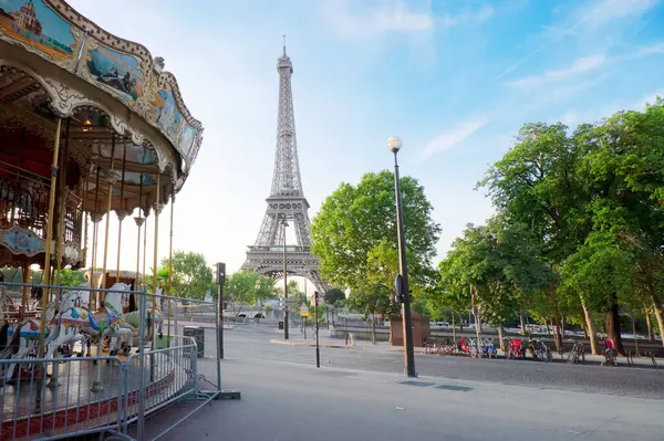 Parijs Eiffeltoren Pad Trocadero Tuinen Bij Zonsopgang Parijs Frankrijk Web Stockfoto