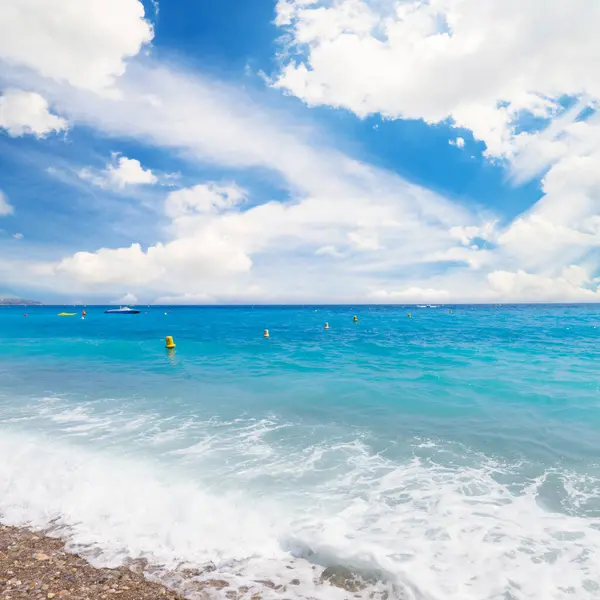 Kamenitá Pláž Turecká Voda Azurového Pobřeží Nice Létě Riviera Francie — Stock fotografie