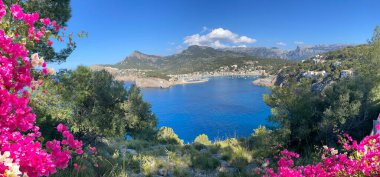 view of Port Soller harbour from above, Mallorca at summer, Spain clipart