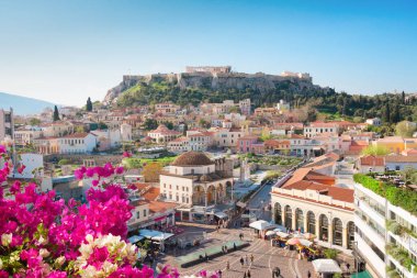 Skyline of Athenth with Moanstiraki square and Acropolis hill, Athens Greece clipart