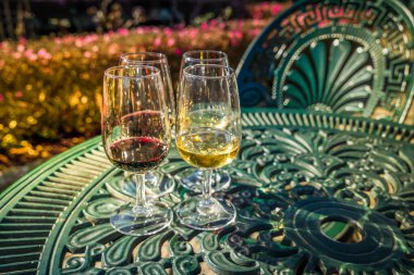 Şarap testi, içki bardakları - beyaz ve kırmızı