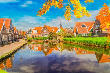 Hollanda 'nın Volendam şehrinin kırsal kırsal kırsal kesimi.