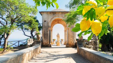 beautiful details of Ravello village at summer, Amalfi coast of Italy, web banner fromat clipart