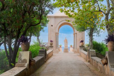 Ravello village park with ancient sculptures over sea, Amalfi coast of Italy clipart