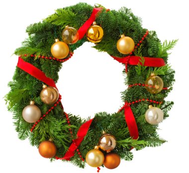 Beyaz arka plan üzerinde izole yeşil Noel çelenk