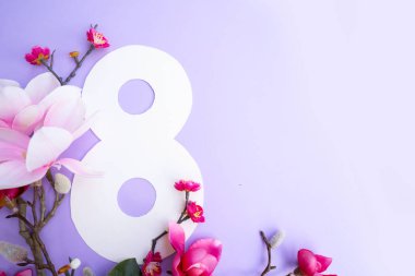 Yeşil bahar arka planında manolya çiçekleri, 8 Mart bayram arka planı, uluslararası kadınlar için çiçekler 8 Mart