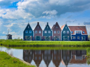 Hollanda 'nın Volendam şehrinin kırsal kırsal kırsal kesimi.,