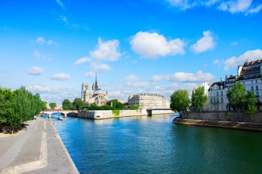 Notre Dame katedral kilise, Site Adası ve Seine adlı yaz günü, Paris, Fransa