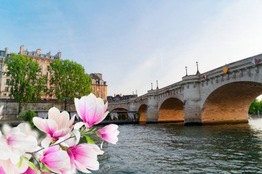 Eyfel Kulesi ve Seine nehir kıyısı, alçak açı, Paris, Fransa