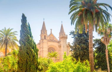 Mayorka 'nın başkenti Palma de Majorca' daki katedral kilisesi penceresi, İspanya, Balearic adaları