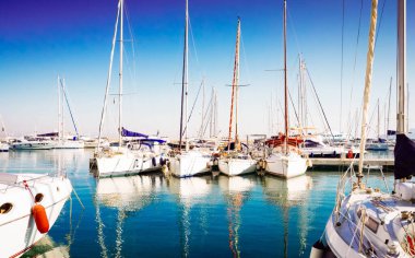 Yatlar port Procida Island, İtalya