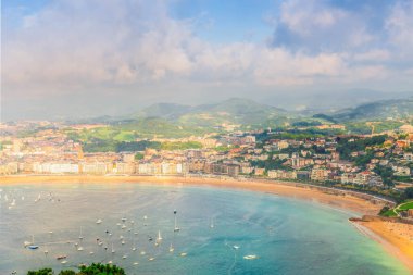 San Sebastian Körfezi Concha hava manzarası, Pais Vasco, İspanya