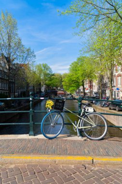 Bisiklet üzerinde bir köprü, Hollanda'nın amsterdam kanal yüzük