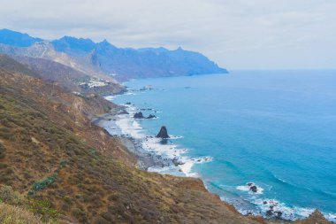 Beach playa Benijo, Tenerife Adası, Canarias İspanya havadan görünümü