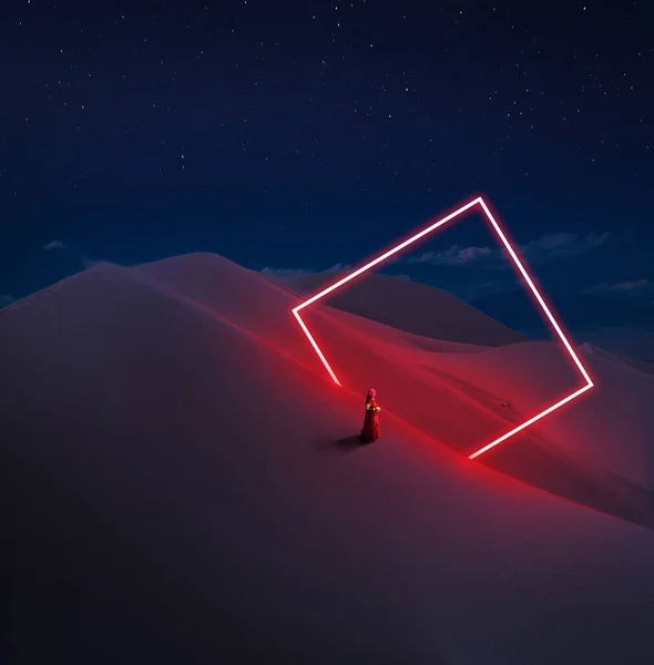 Modern Futuristisk Neon Abstrakt Bakgrund Stor Fyrkantig Rektangel Glödande Rött — Stockfoto