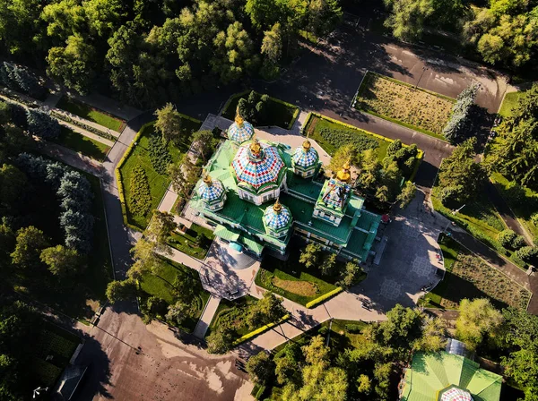 Aerial Drone Top Shot Ascension Cathedral Russian Orthodox Church Garden — Stock Fotó