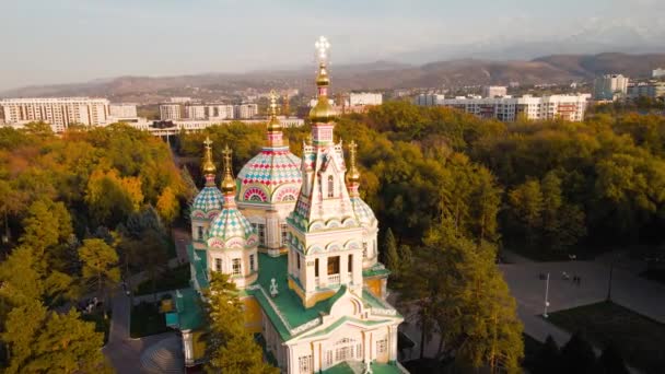 Aerial Drone Panorama Ascension Cathedral Russian Orthodox Church Yellow Trees — Αρχείο Βίντεο
