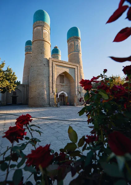 Chor Minor Old Madrasah Four Towers Center Bukhara City Rose — Stock Photo, Image