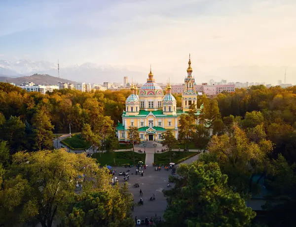 Aerial Drone Panorama Ascension Cathedral Russian Orthodox Church Snow Mountains Royalty Free Stock Photos