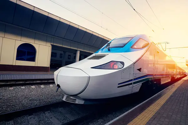 Высокоскоростной Скоростной Поезд Афросияб Узбекистана Стоящий Платформе Центральной Станции Ташкен Стоковое Изображение