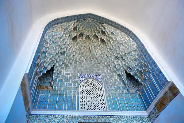 Πρόσοψη Του Μαυσωλείου Gur Emir Μπλε Ψηφιδωτό Τούβλο Τοίχους Στο — Φωτογραφία Αρχείου