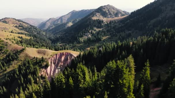 Aerial Drone Shot Zielonych Lasów Gór Grzbiet Pobliżu Ałmaty Kazachstanie — Wideo stockowe