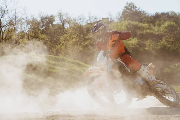 Man Riding Motorbike Motocross Track Extreme Adrenaline Motocross Rider Action — Stockfoto