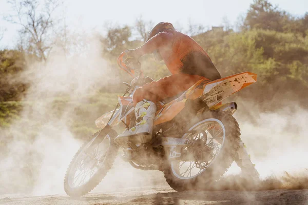 Man Riding Motorbike Motocross Track Extreme Adrenaline Motocross Rider Action — Stock Fotó