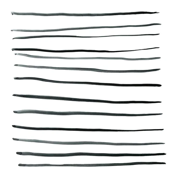 Boyanmış Suluboya Gri Şeritler Çizimi Elementler Beyaz Üzerine Izole — Stok fotoğraf